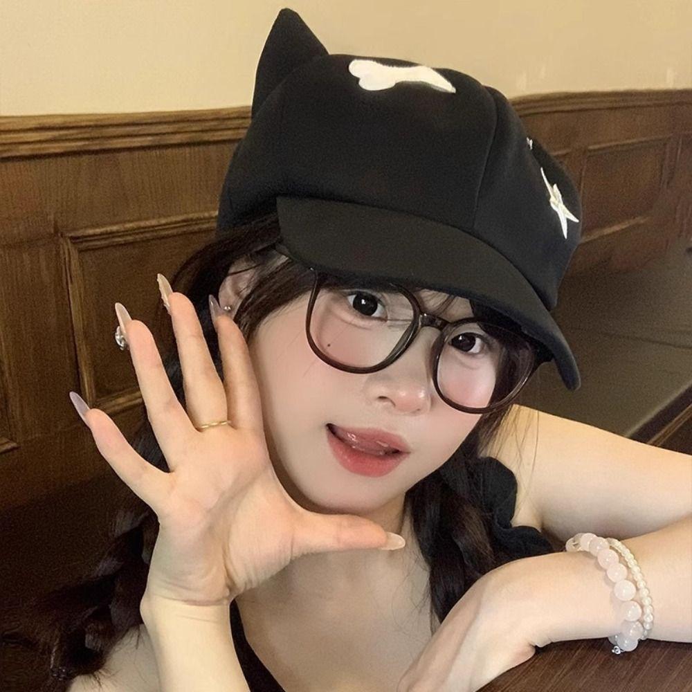 Harajuku Cat Ears Baseball Cap Cute Visor Cap Fashion Star Peaked Hat Outdoor