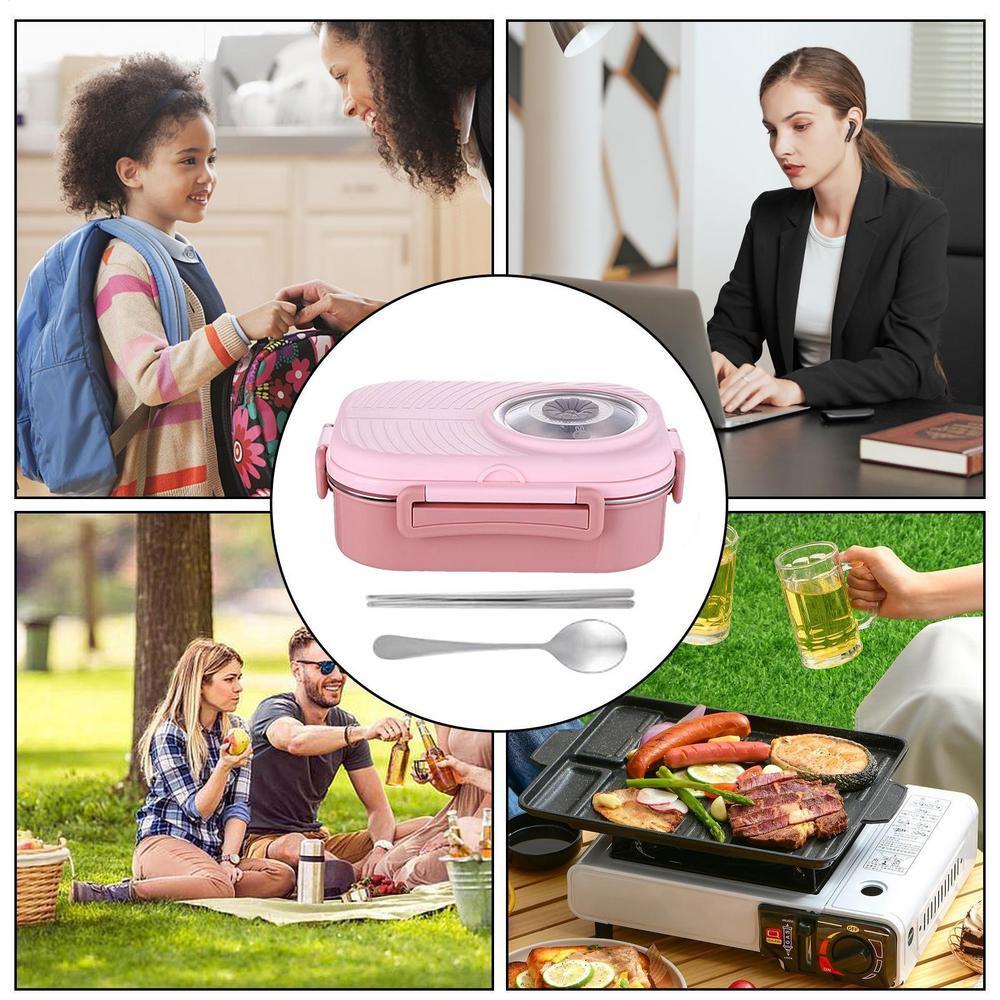 

Stainless Steel Lunch Box For Kids 3-Compartment Food Container Picnic Food Containers For School Office Kids College Students розовый