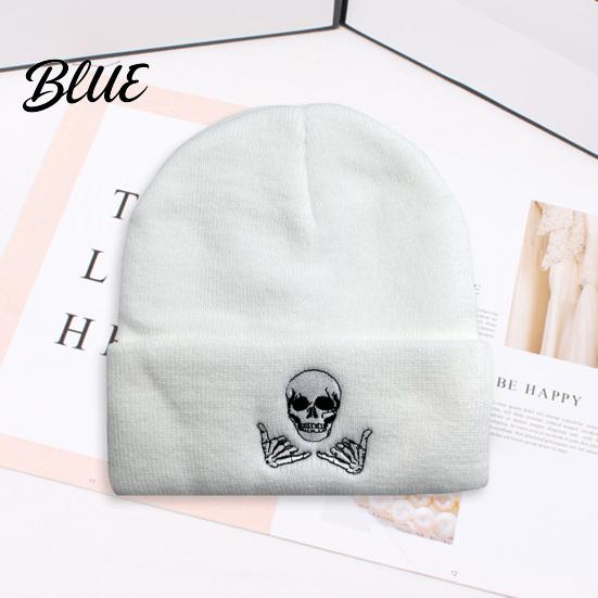 Embroidered Skull Hat Design Thick Knit Warm Men Women Winter Beanie Fun Cap Stretchy Unisex