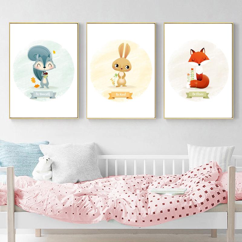 Animal Rabbit Fox Art Poster Children's Canvases Room Paintings For Nursery Decorative Prints Wall Posters No Frame