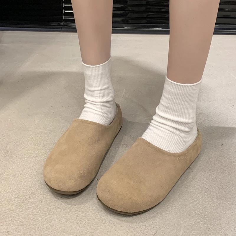 

Fashion Slipper Korean-style Vintage Thick-soled Mule Women - Elegant And Versatile Outdoor Slip-on Half Slippers, New Trendy Design 36 бежевый