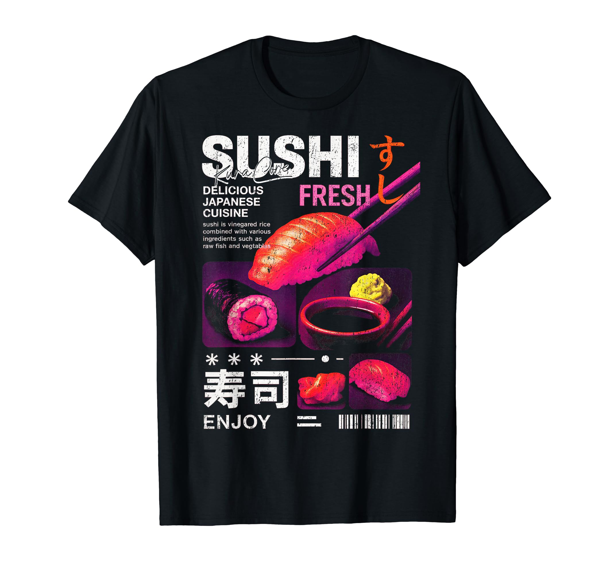 Sushi Geek Streetwear Cyberpunk Retro Hip Hop Cosplay Techwear Retro Manga Anime Sushi T-Shirt