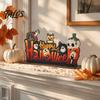 Stable Halloween Tabletop Figures Wooden Ornaments for Decorations, Base Table Bat And Pumpkin Signs Centerpiece Home Party Spooky Haunted House Decor