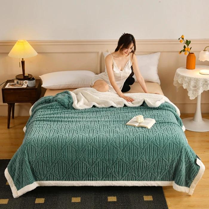 2024New Jacquard AB Edition Tafu Fleece Lamb Fleece Multi functional Blanket Double layer Thickened Office Napping Blanket Cover
