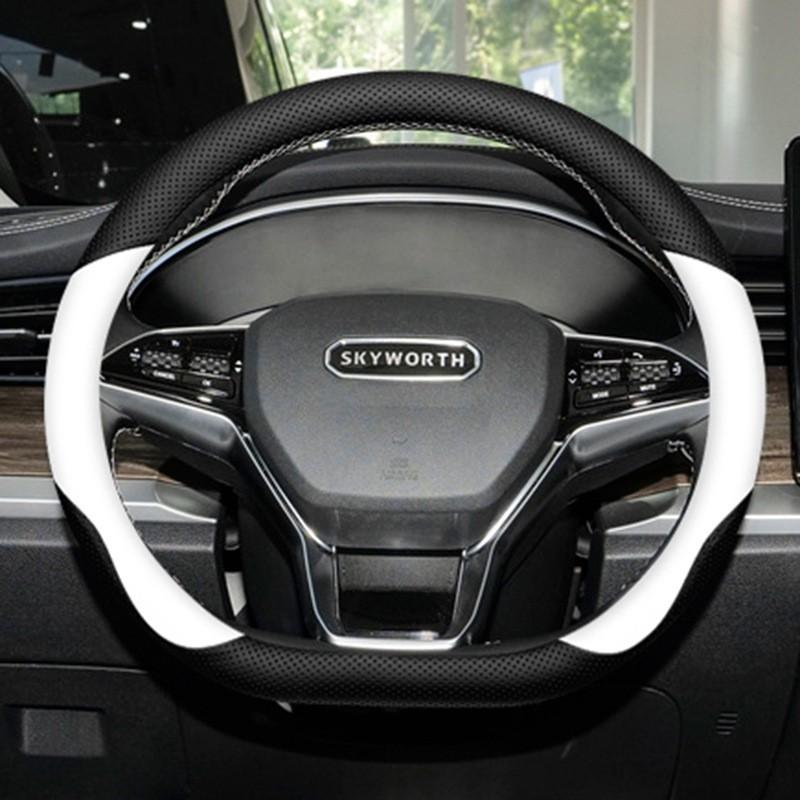 Universal Ultra-Thin Genuine Leather Steering Wheel Cover 38cm Diameter Cars Sport Style Black White Red Brown Options