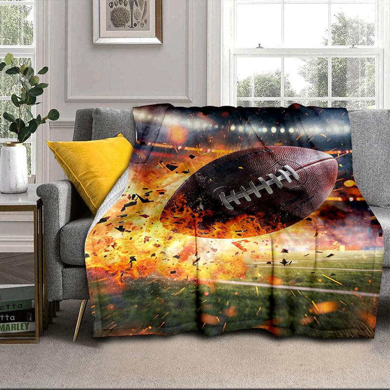 Flaming Football In Action Blanket Flannel Blanket for Bed, Sofa, Camping, Hiking, Picnic Essentials, Gift for Family Fan Gifts