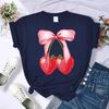 Summer Pink Bow Strawberry Design Pattern 3D Printed T-Shirts Women Crewneck Casual Multicolor Tee Tops Summer Soft Short Sleeve