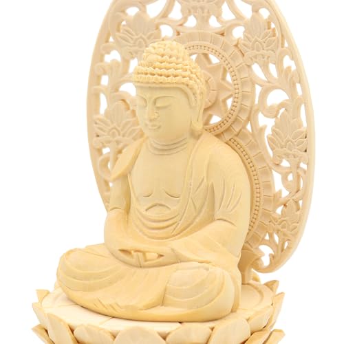 Kurita's Specialty Buddha Statue [Nyorai] Amitabha Nyorai Seated Statue, 2.0 inches (total height 18.5 cm, width 10 cm, depth 9 cm), Grass Halo, Round