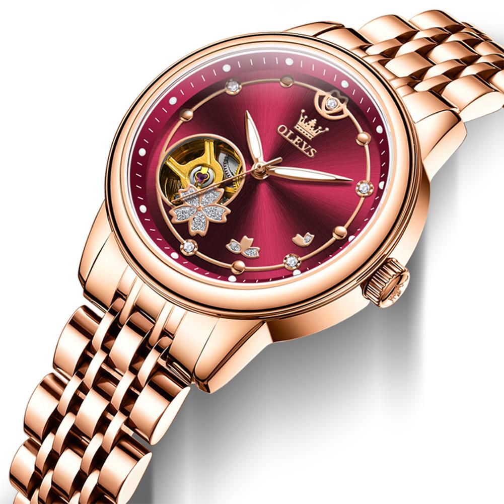 Rose Gold Wine Red Luxury Casual Ladies Wristwatch Waterproof Automatic Mechanical Woman Watch Elegant Fashion Women's Watches