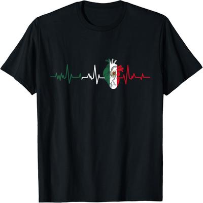 Mexico Flag Heartbeat for Mexican Pride Mexican Flag Root T-Shirt