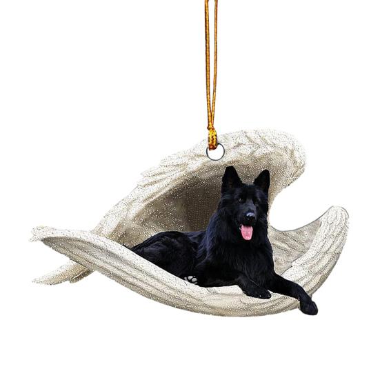 Dog Sleeping In Angel Wings Ornament 2D Flat Car Rear View Mirror Hanging Charm Pet Memorial Keepsake for Christmas Tree Car Interior Accessories