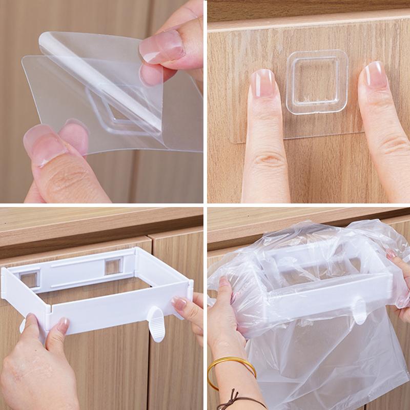 Foldable Trash Bag Holder Wall-Mounted Kitchen Garbage Bag Organizer Hanging Plastic Bag Film Storage Rack Container Dispenser