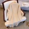 Autumn and Winter Women's Lengthened Hollow V-neck Solid Color Sweater Skirt Dress