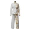 K10602 Women's Fashion Notched Collar Long Sleeve Printed Suit Two-Piece Set