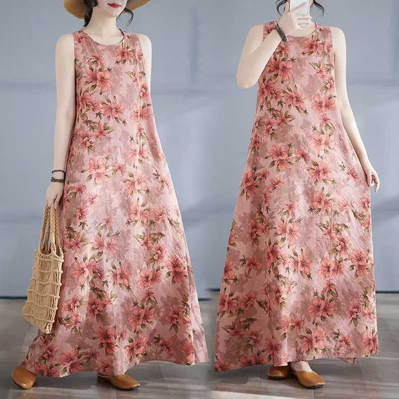 Women's Long Skirt Summer New Round Neck Printed Dress