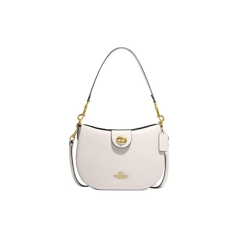 

COACH Ella Hobo 26 metal logo lock closure cowhide handbag shoulder bag medium size women s white золотий