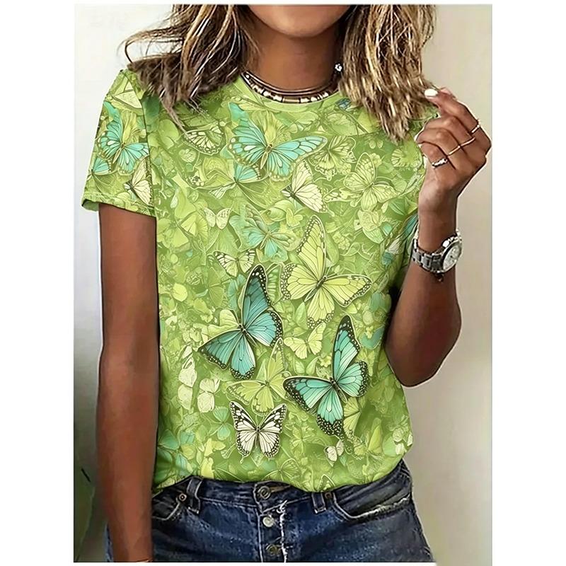

Women s Fashion 3D T-shirt Summer Crew-neck Clothing Elegant Casual Short Sleeve Cat Print Top Fashion Loose T-shirt Women Clothing 2XS