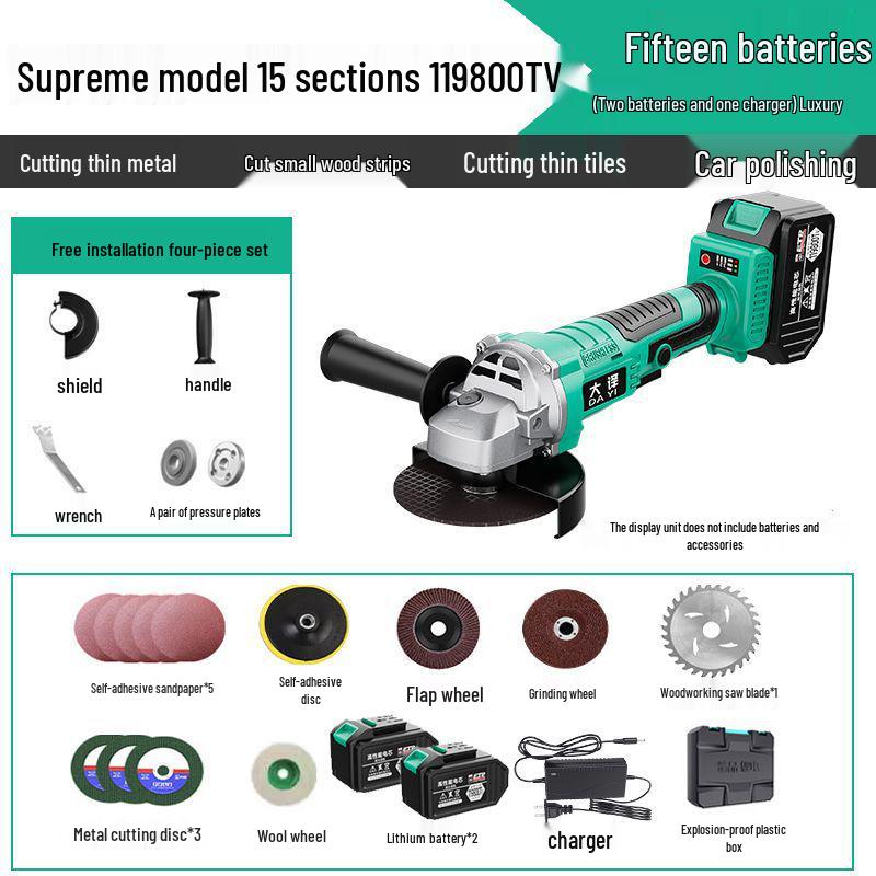 Brushless Angle Grinder with Lithium Battery - Multifunctional Grinder, Polisher, and Cutting Tool with Grinding Wheel.