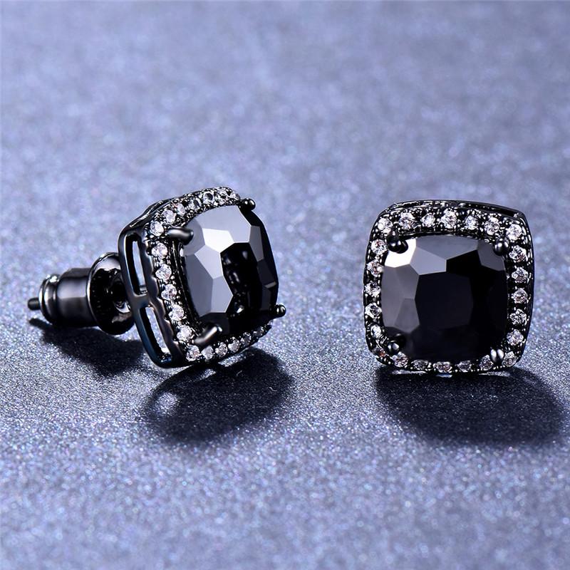 Female Black Square Stone Earrings Silver Color Stud Earring Vintage Wedding Jewelry For Women