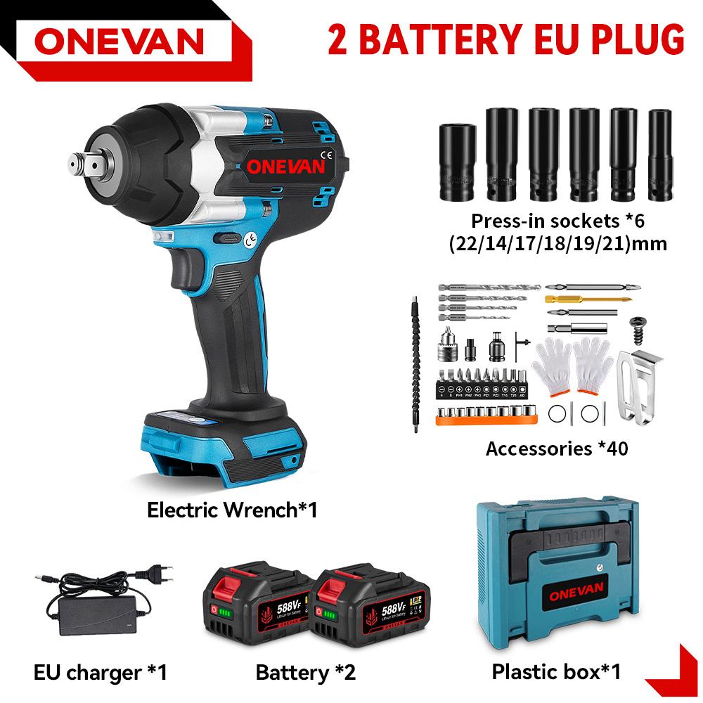 ONEVAN Torque Brushless Electric Impact Wrench 1/2 inch Screwdriver Cordless Wrench Power Tools For Makita 18V Battery
