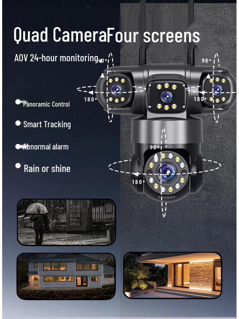 8MP Four-Lens Solar 4G Night Vision Outdoor Camera - Wireless, Remote Surveillance