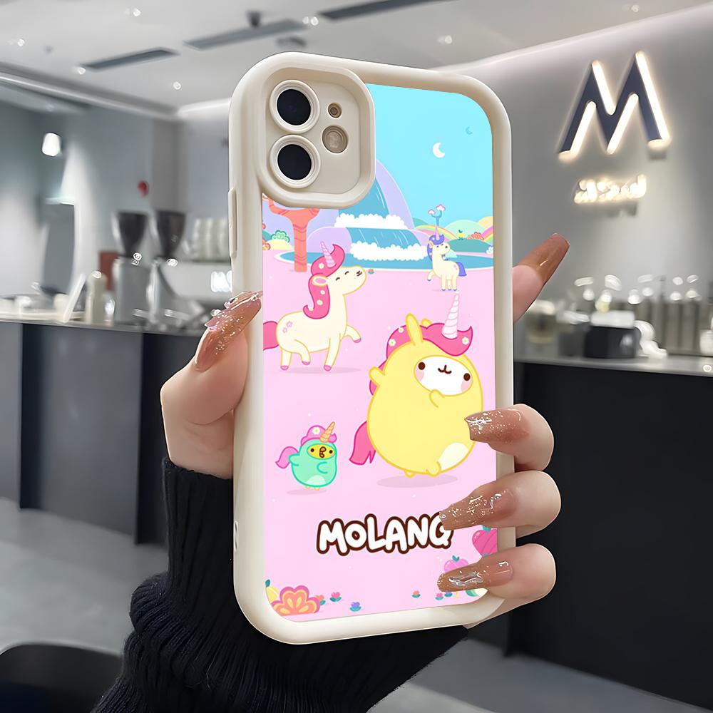 Cute A-molang Phone Case For IPhone Air 17 Pro Max 16 E 15 14 Pro Max 13 12 11 Mini Plus Soft Silicone White Cover