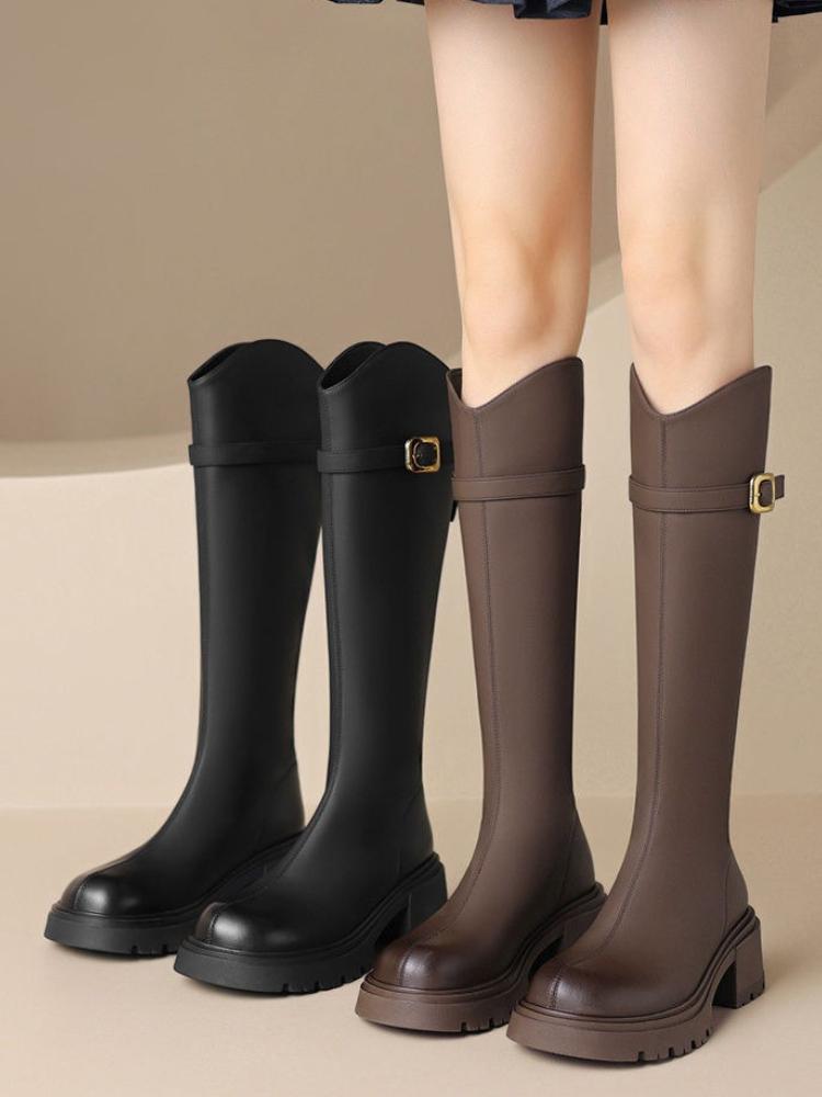 Fashion Autumn Winter Fleece-Lined Leather Round Toe Platform Ladies Knee High Shaft Shoes Fashion 2025 Cosplay Work Women's Long Boots