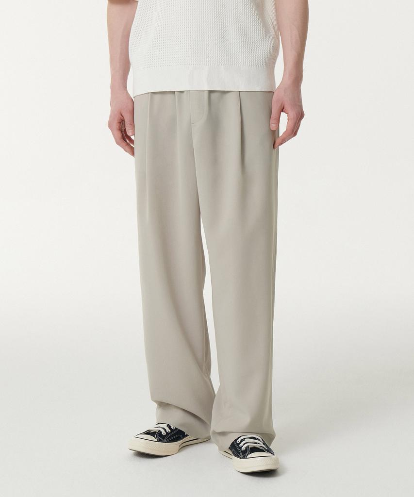 Musinsa Standard Linen-Like One-Pleat Wide Elastic Pants [Light Beige]