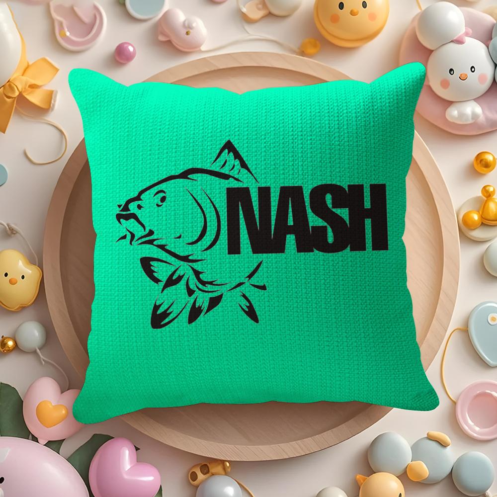 N-Nash Fishing Logo Cushion Cover Linen Organic Fabric Double-Sided Printing Breathable Pillow Case Sofa Home Decor Gift