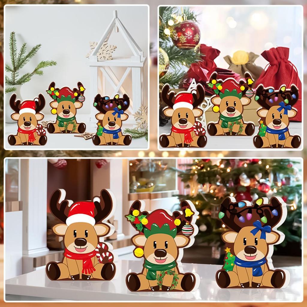 Reindeer Christmas Decor Festive Tiered Tray Decorations 2D Deer Shape 3 Pieces Farmhouse Table Decor For Holiday Indoor Party