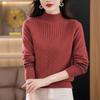 Half Turtleneck Cashmere Sweater Solid-color Long-sleeved Knitted Sweater for Women Casual Thickened Knitwear and Loose Solid-color Pullover