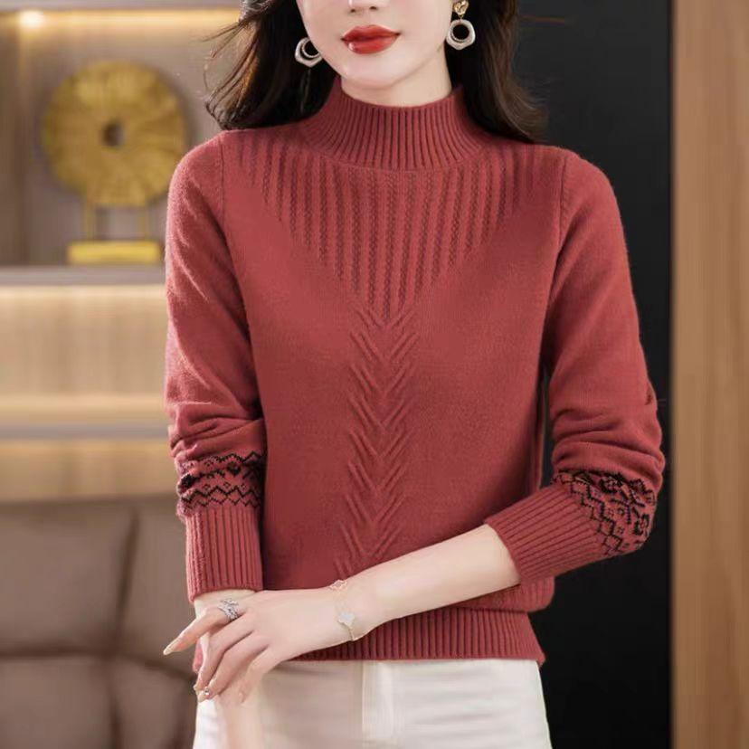 Half Turtleneck Cashmere Sweater Solid-color Long-sleeved Knitted Sweater for Women Casual Thickened Knitwear and Loose Solid-color Pullover