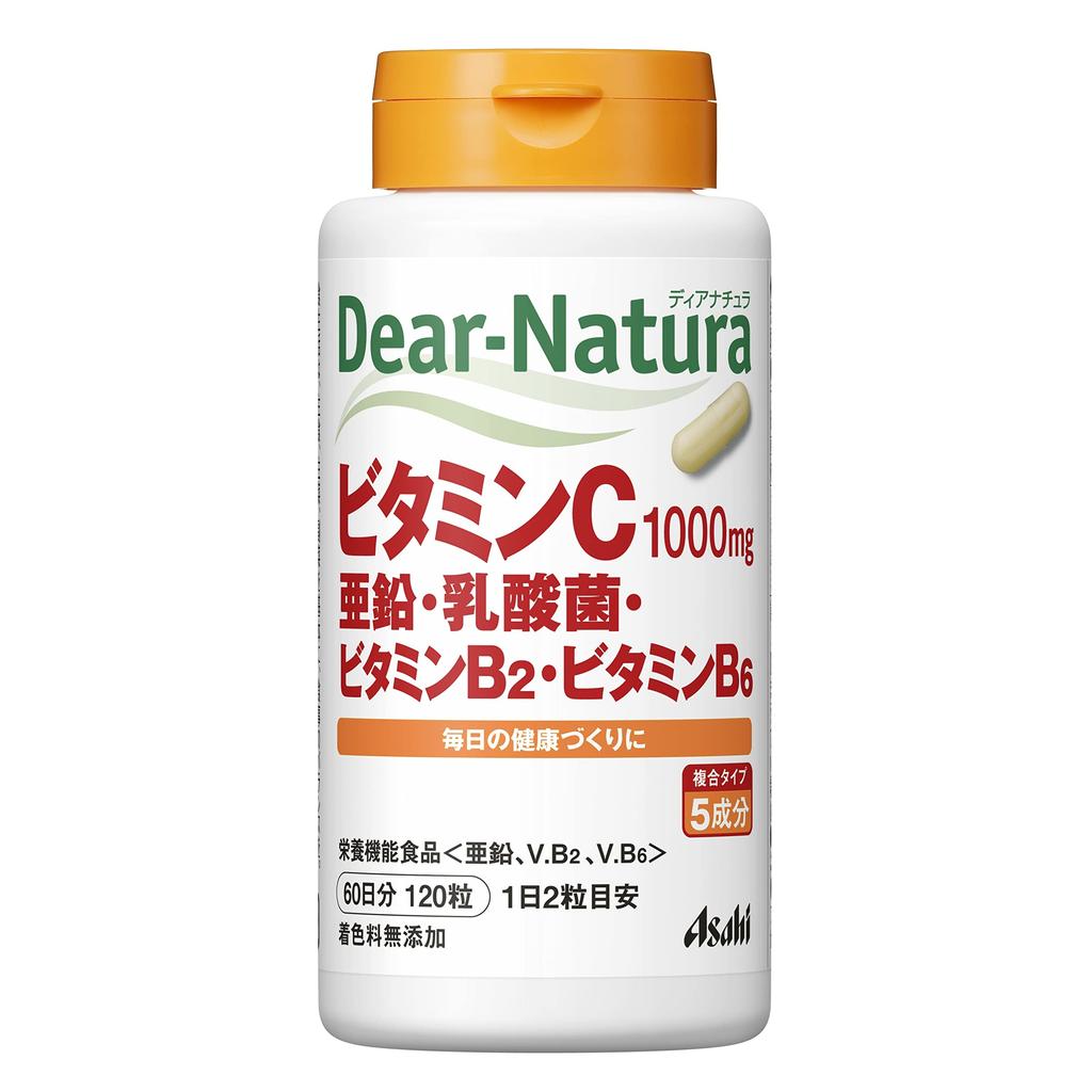 Dear-Natura Vitamin C, Zinc, Probiotics, B2 & B6 Supplement - 120 Tablets (60 Days) - Made In Japan, Asahi - Easy 2-a-Day Dose
