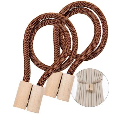 Set of 2 Wooden Curtain Tassels with Magnets, Brown, NYANDELMO ND-0157-R08-BN-52cm-2(2)