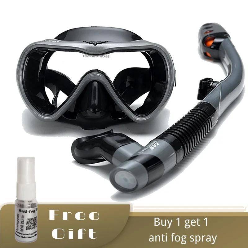 Scuba Diving Mask Snorkel Set Leakproof  with Tempered Glass Anti-fog Spray   Swimming Goggles Easy Breath Dry  Tube