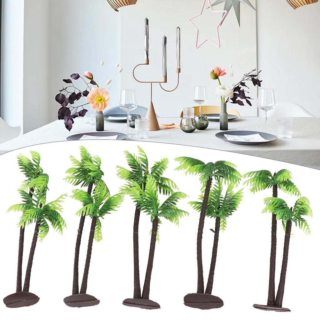 5Pcs Plastic Coconut Palm Trees for Miniature Garden Design Terrarium Assembly Fairy Garden Scenes Dollhouse Outdoor Decor