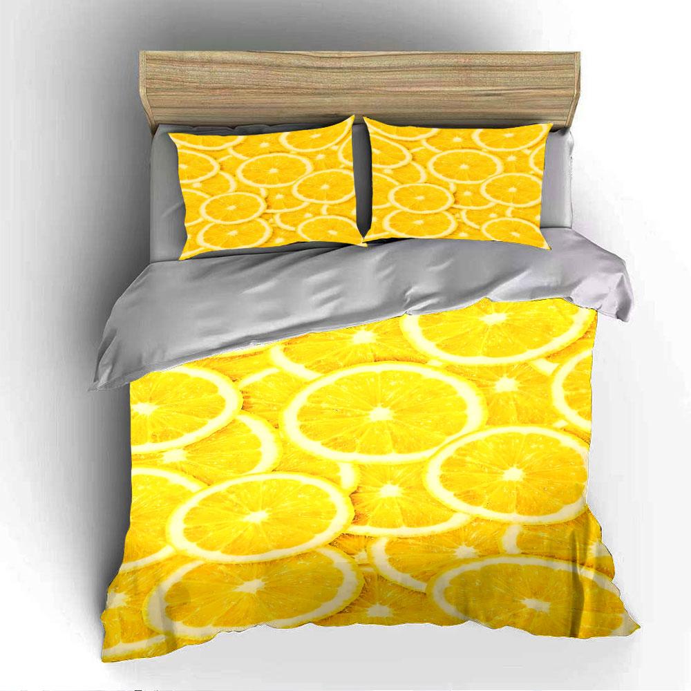 Bright Lemon Slices Pattern Bedding Duvet Cover Set (1*Duvet Cover 2*Pillowcases, without duvet insert)