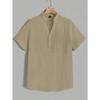 Camisa Texturizada Azul Claro para Hombre con Cuello Alto, Top Henley Casual de Manga Corta, Tejido Transpirable para Verano
