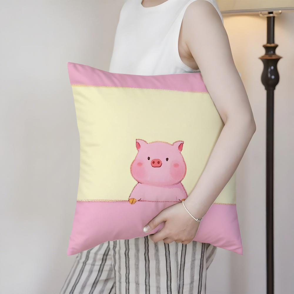 Pretty Elegant Cartoon Cute Pink Pig Cushion Cover Silky Elegant Comfort Sofa Bed Invisible Zipper Beach Pillowcase
