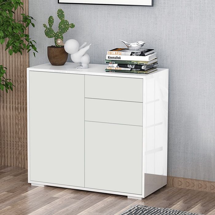 Sideboard - HOMCOM - Kommode Schrank 2 Schubladen 2 Schränke verstellbare Regale - Holz - 79x36x74cm - weiß