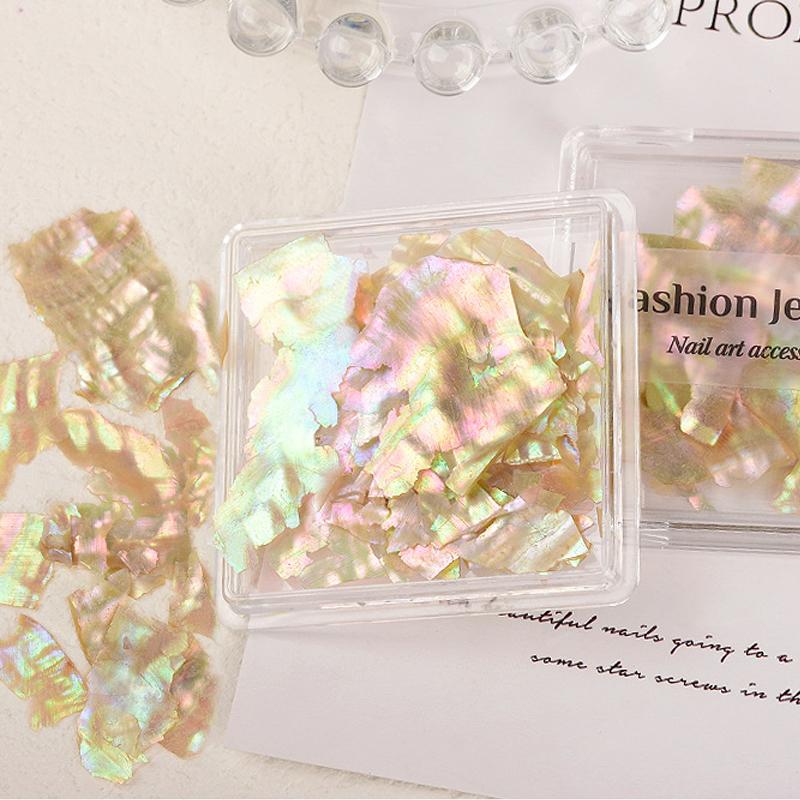 1 cutie Aurora neregulate, ultra-subțiri, felii de coajă, fulgi de abalone mari, naturali, pentru decorare pentru unghii