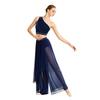 Abbigliamento da Danza da Donna Crop Top Asimmetrico con Strato Superiore e Strass, Monospalla in Rete Arricciata, con Pantaloncini Integrati per Performance Lirica