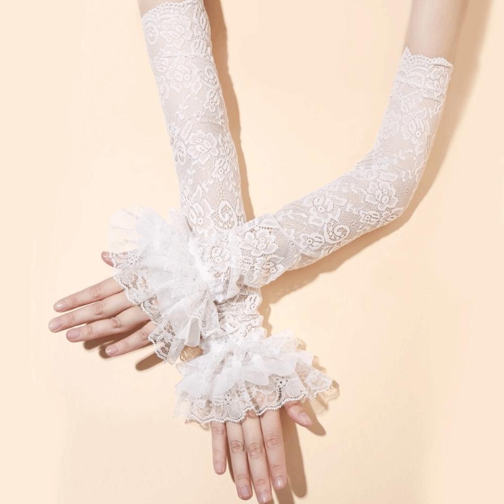 Elastic Sun Protection Sleeve Hollow Long Sleeved Arm Cover Sweet Lace Ice Silk Sleeves  Girl