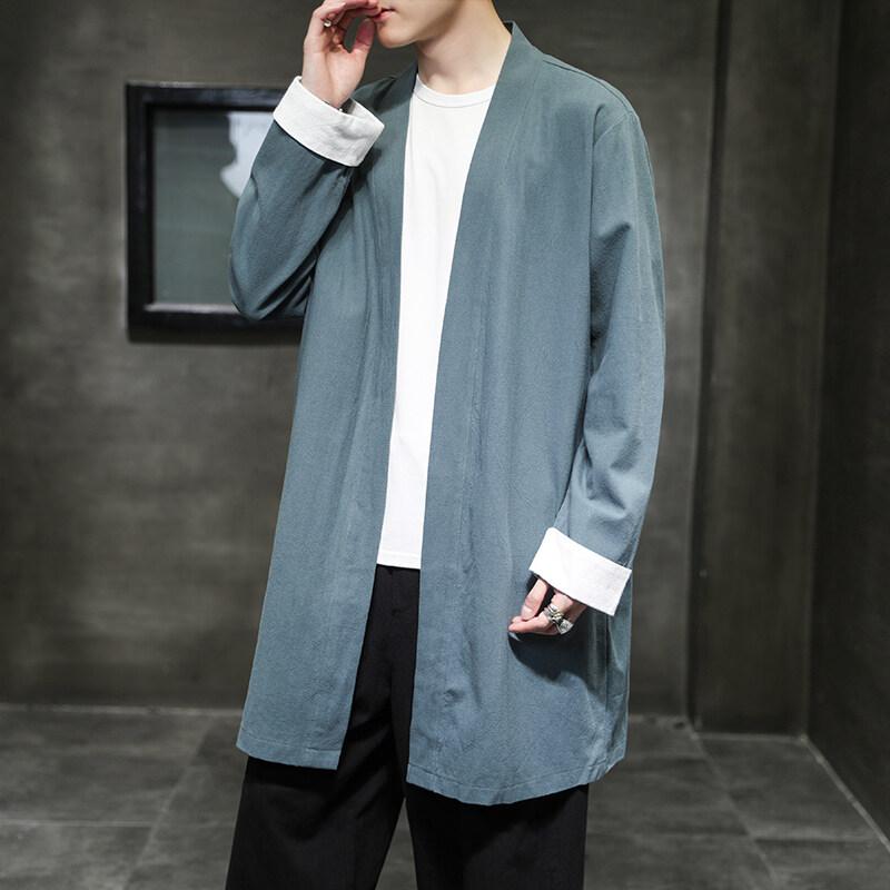 

2025 Кимоно Кардиган Мужской Льняной Тренч Пальто Верхняя Одежда Свободное Длинное Пальто В Китайском Стиле Мужская Винтажная Ветровка Повседневная Куртка 5XL вино красного