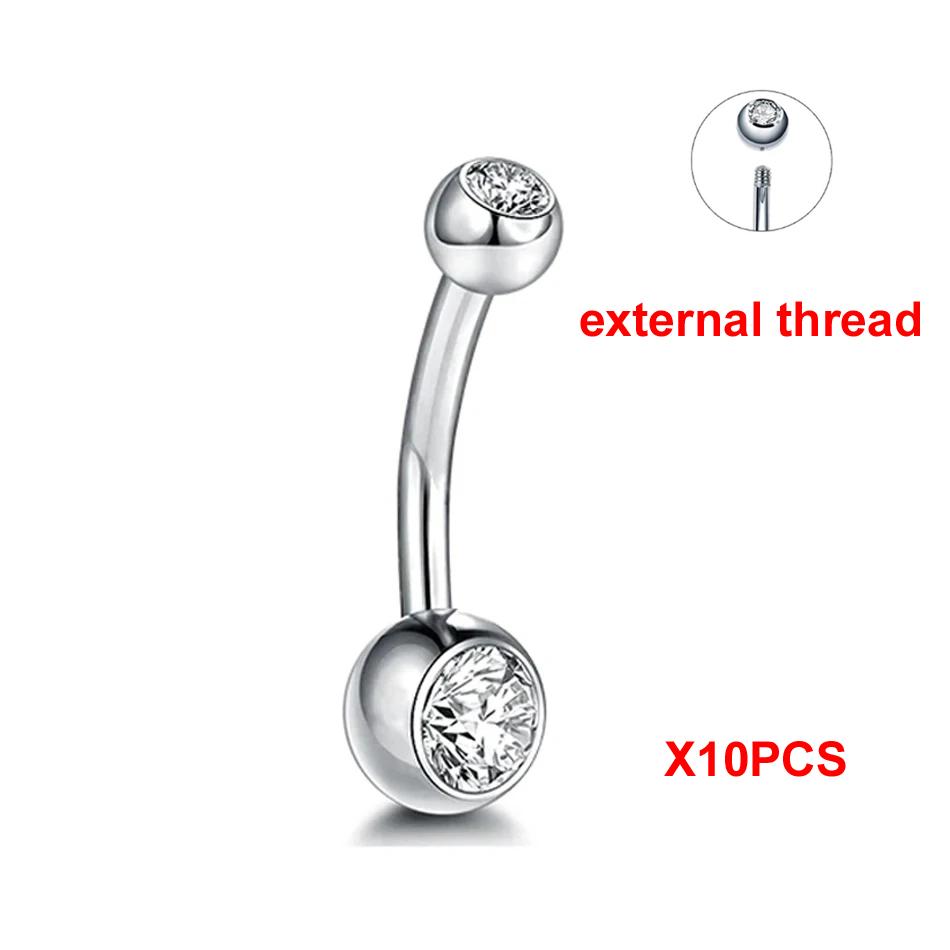 

10Pcs/lot G23 Titanium Belly Button Rings Crystal Navel Barbell Rings Belly Piercing Jewelry for Sexy Women Navel Piercing 14G 1.6x6x4x6mm