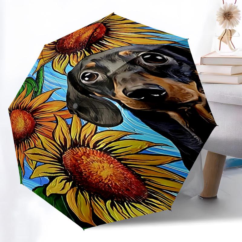1pc Sunflower Dachshund Automatic Open/Close Umbrella, Portable Folding Umbrella for Travel, Themed Events111