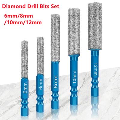 5 Pcs Set Dia 6/8/10/12MM Dry Drill Core Bit Spiral Groove Hex Shank Brazed Drill Bit Hole Saw Ceramic Tile Granite Marble Hole