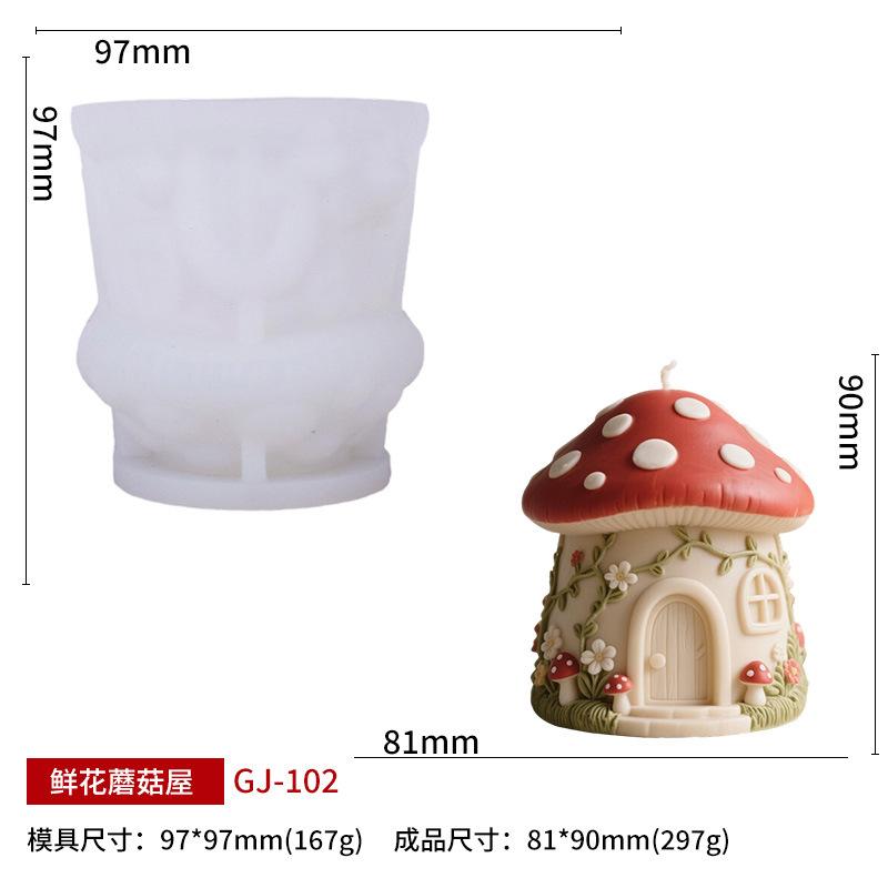 Fairy Tale Mushroom House Scented Candle Handmade with Silicone Mold Whimsical Forest Theme