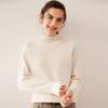 Women's Cashmere Cable Knit Sweater - Loose Fit, Double-Strand, Half-High Collar, Solid Color, Short Style, Perfect for Autumn and Winter