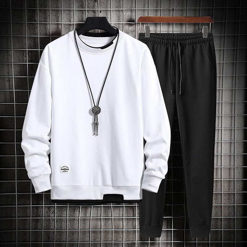 Men Fake Two Piece Casual Round Neck Long Sleeve Sweater And Pants Set